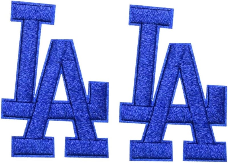 Iron on Patches Sports Teams Letter - Pack of 2 - Decorative for Clothing & Accessories, Ideal for Shirts, Jackets, Hats, Jeans, Shoes, Bags - Durable, Easy Apply (LA.Blue - 2.5" x 3.5")